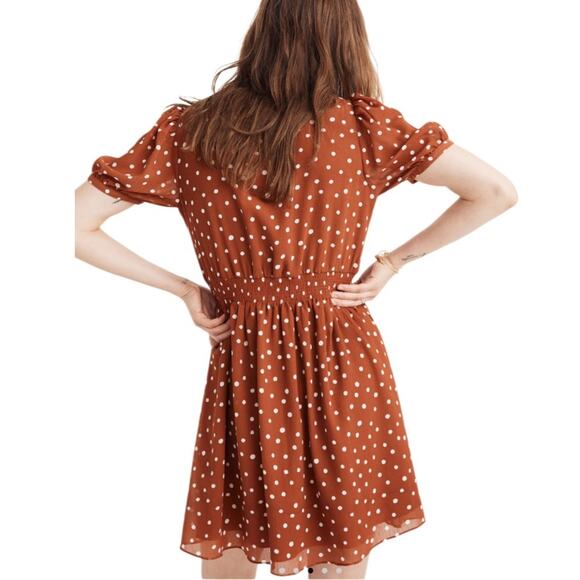 Madewell Smocked-Waist Mini Dress in Inkspot Dots Burnt Clay color Size XL - Picture 8 of 10